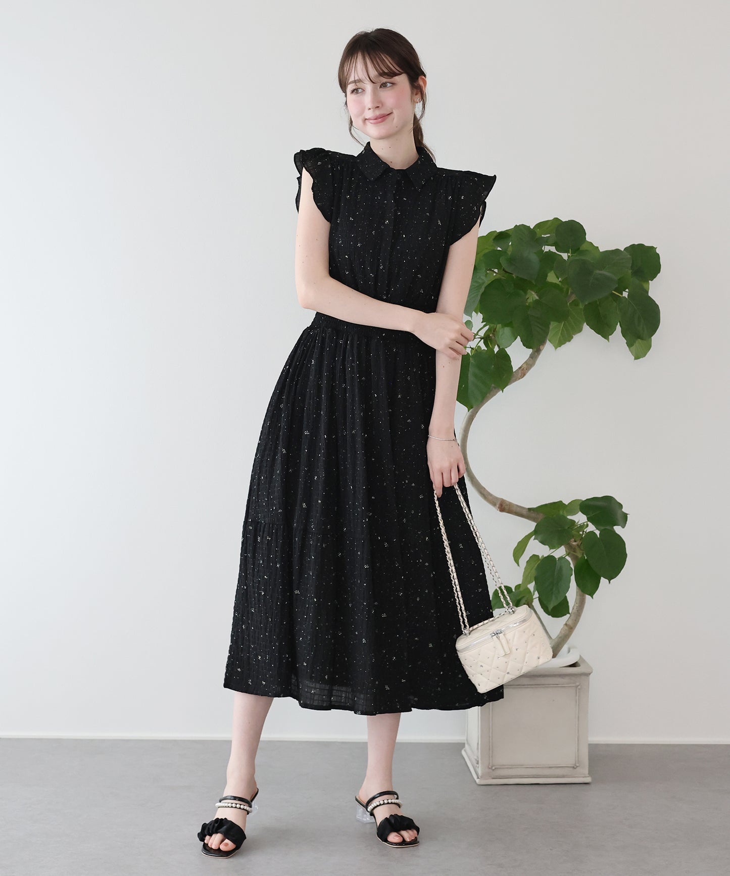 シフォンプリントフリルワンピース