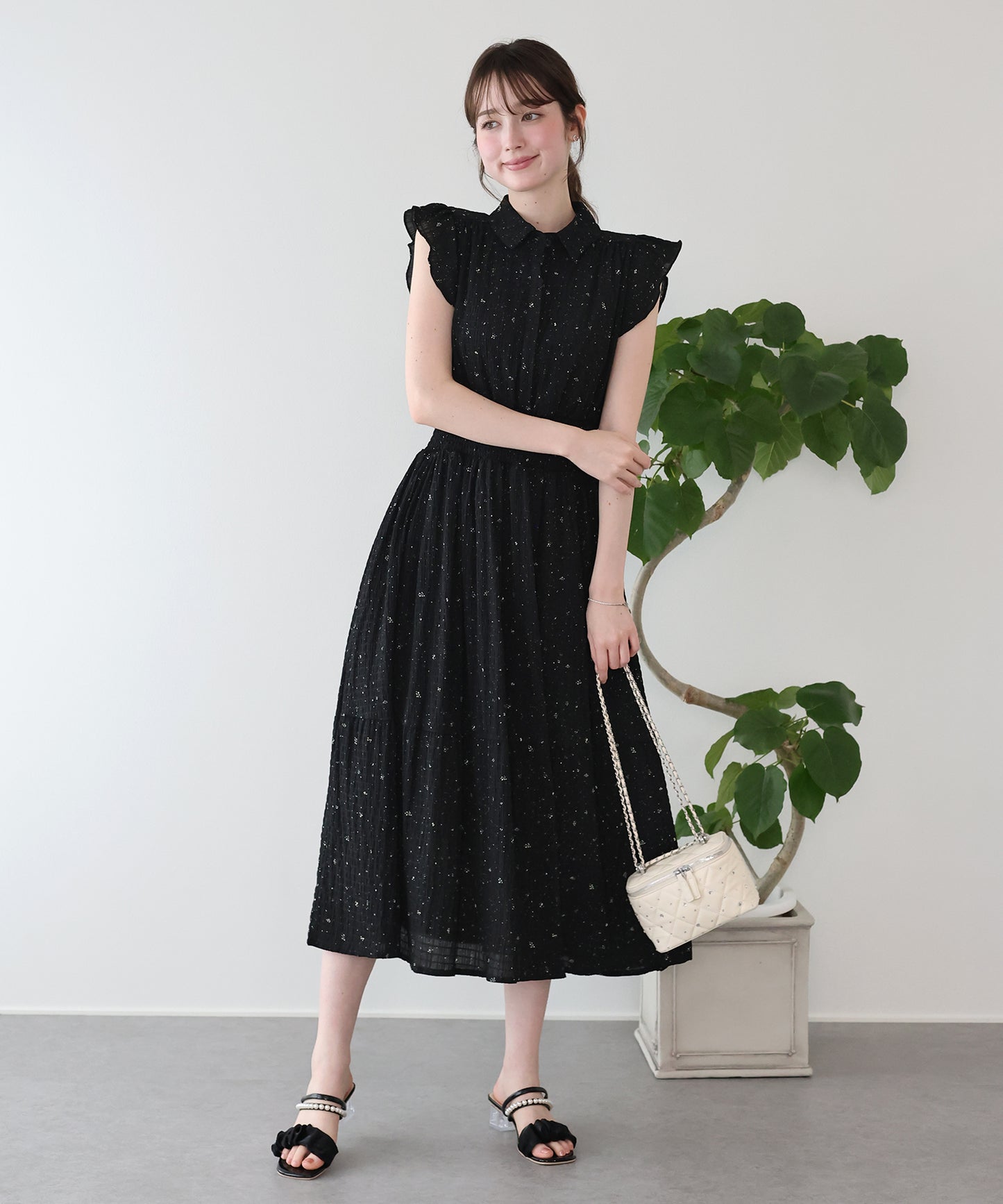 シフォンプリントフリルワンピース