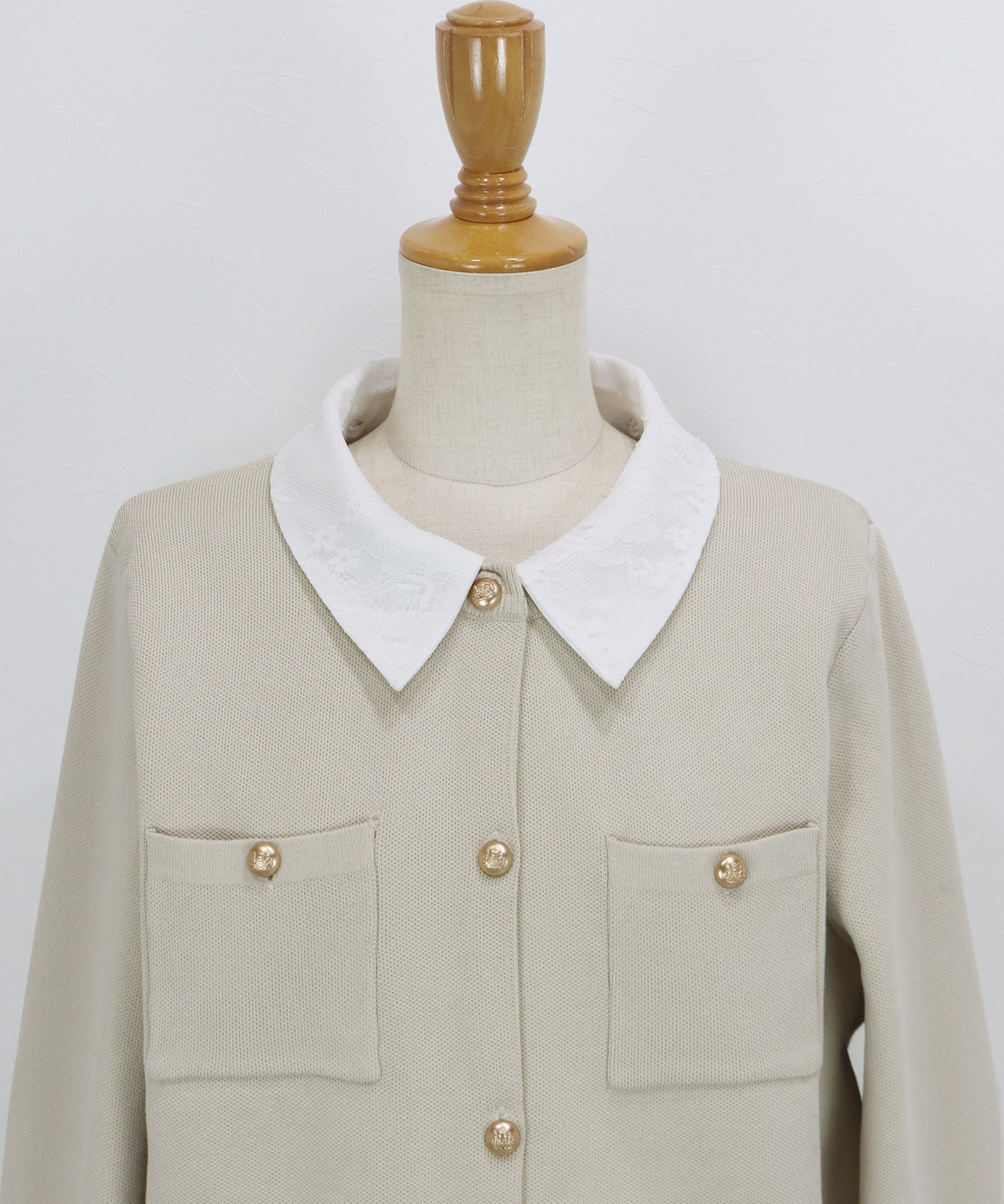 レース襟ニットカーディガン