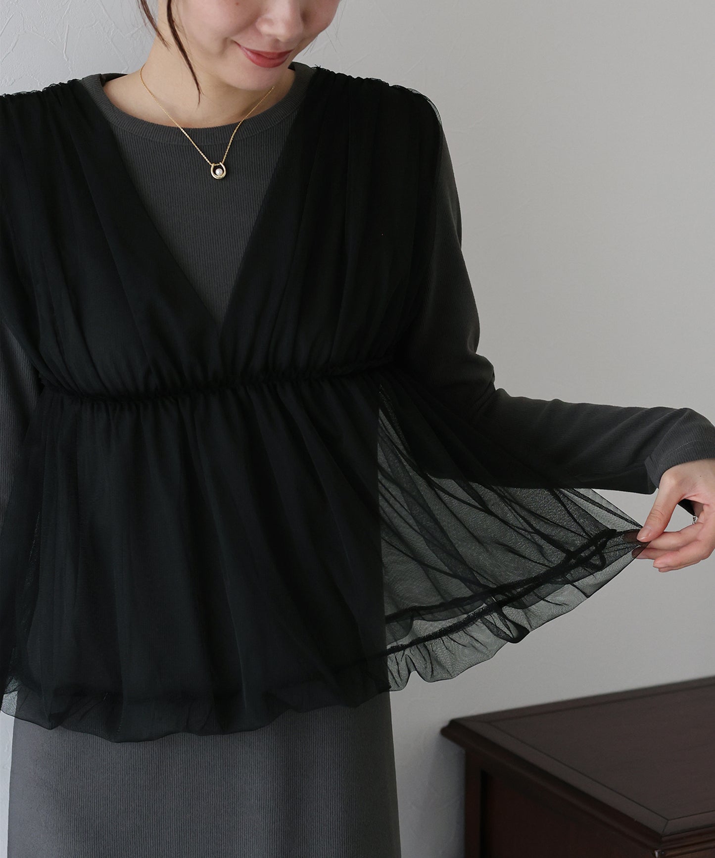 チュールバルーンドッキングワンピース