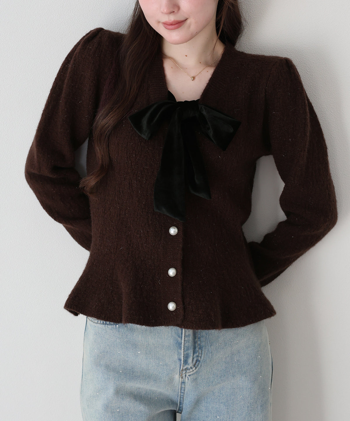 【早割5％OFF】ベロアリボンペプラムカーディガン
