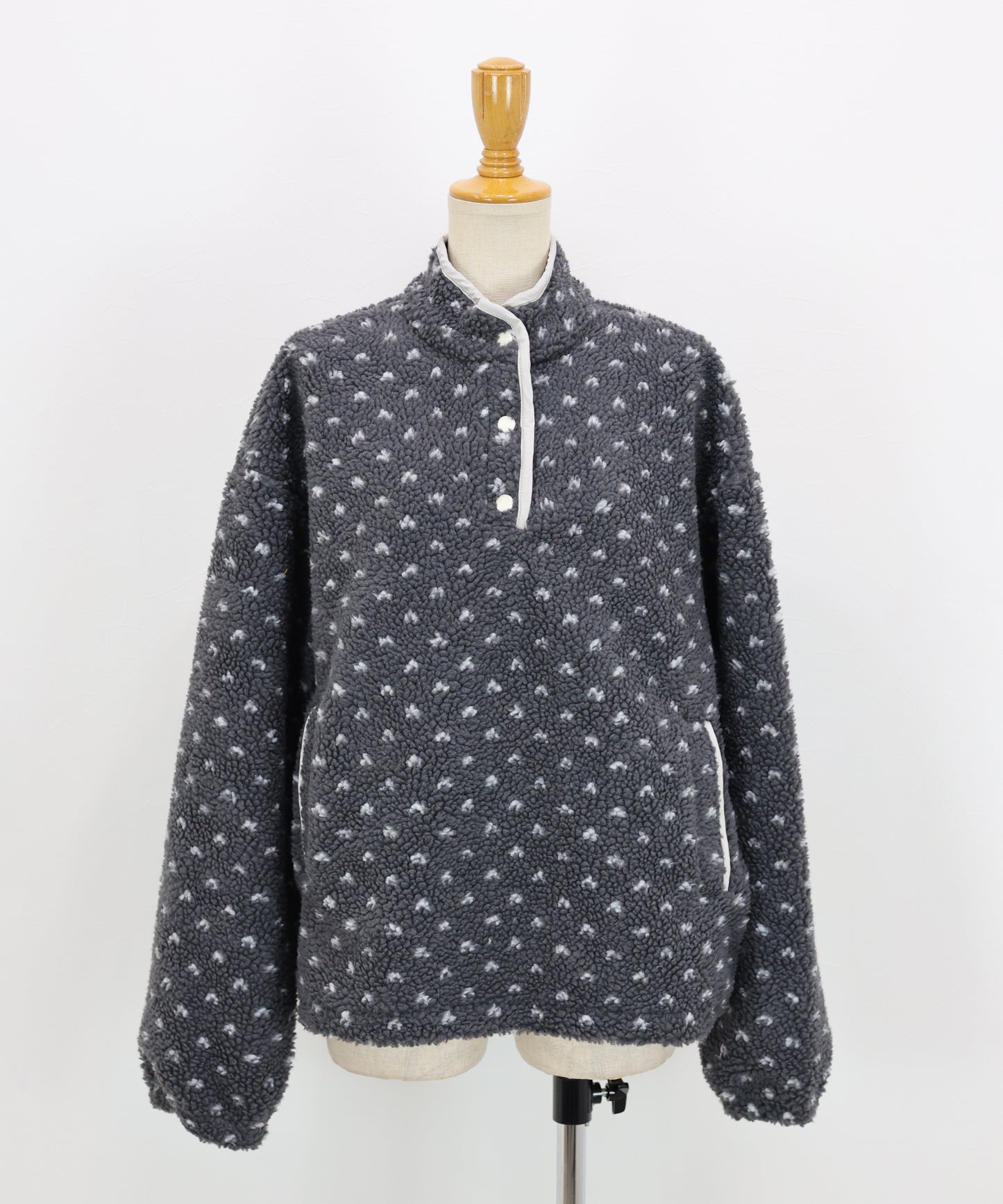 ハート柄ボアハーフボタンプルオーバー