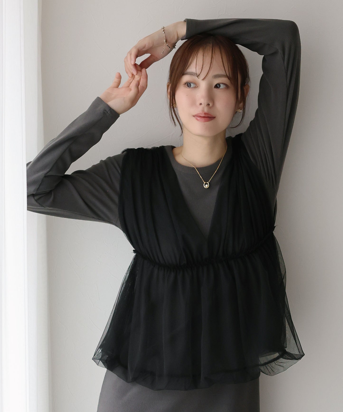 チュールバルーンドッキングワンピース