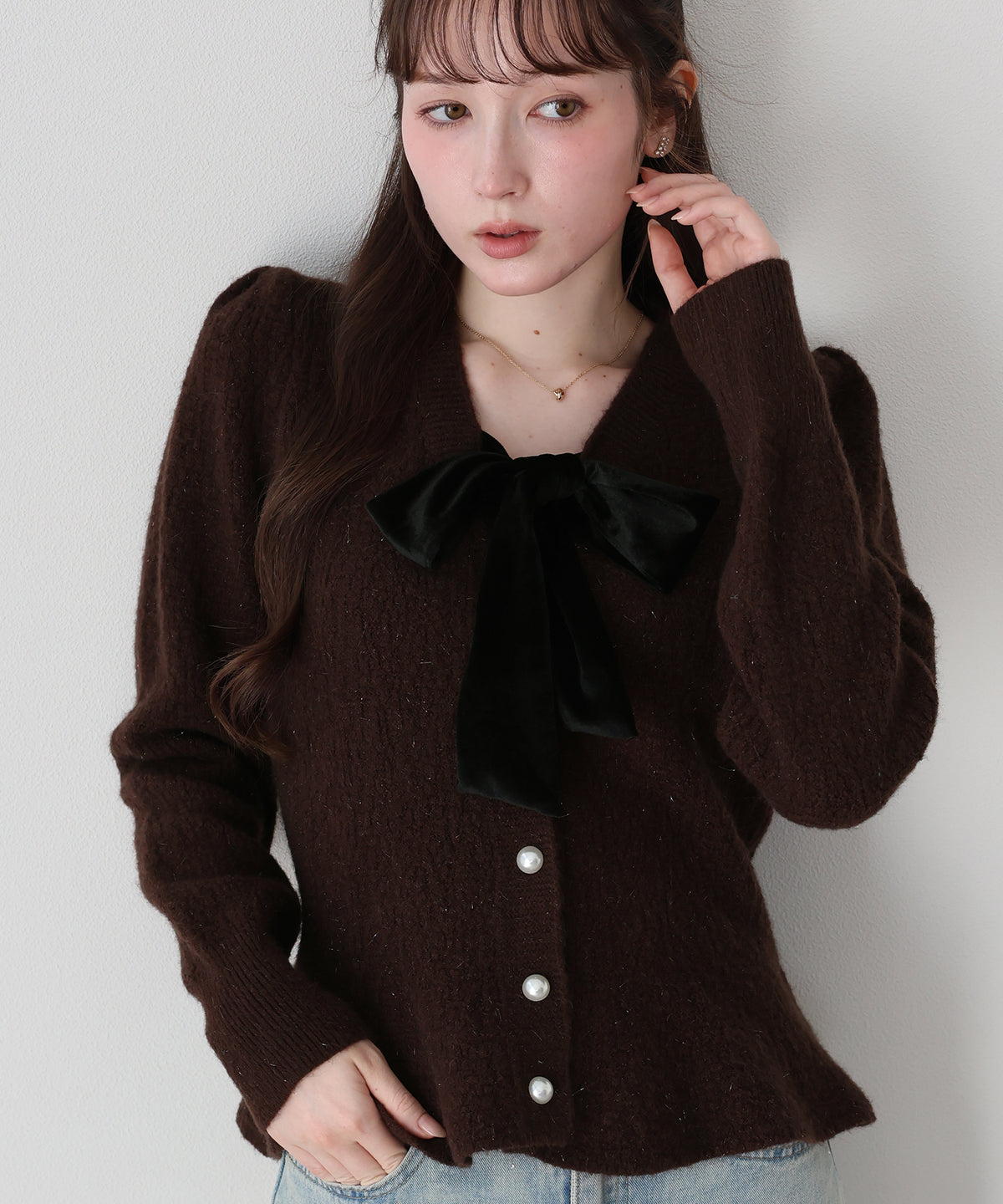 【早割5％OFF】ベロアリボンペプラムカーディガン