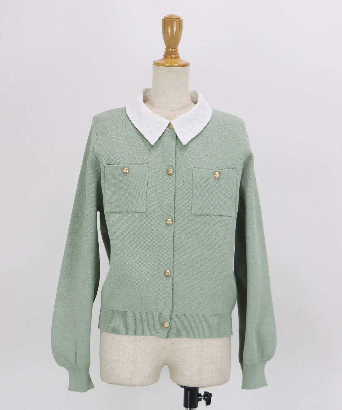 レース襟ニットカーディガン