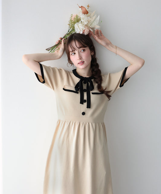 【早割5％OFF】バイカラーニットワンピース