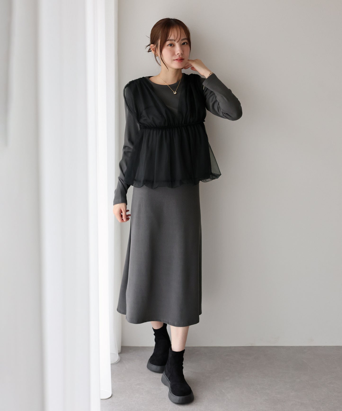 チュールバルーンドッキングワンピース