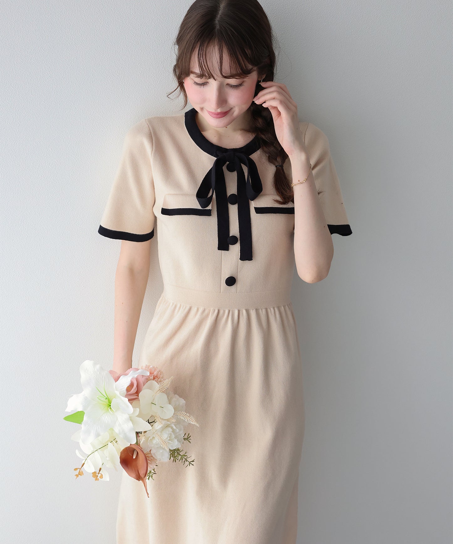 【早割5％OFF】バイカラーニットワンピース