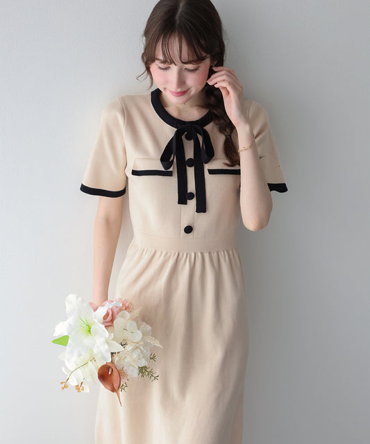 【早割5％OFF】バイカラーニットワンピース