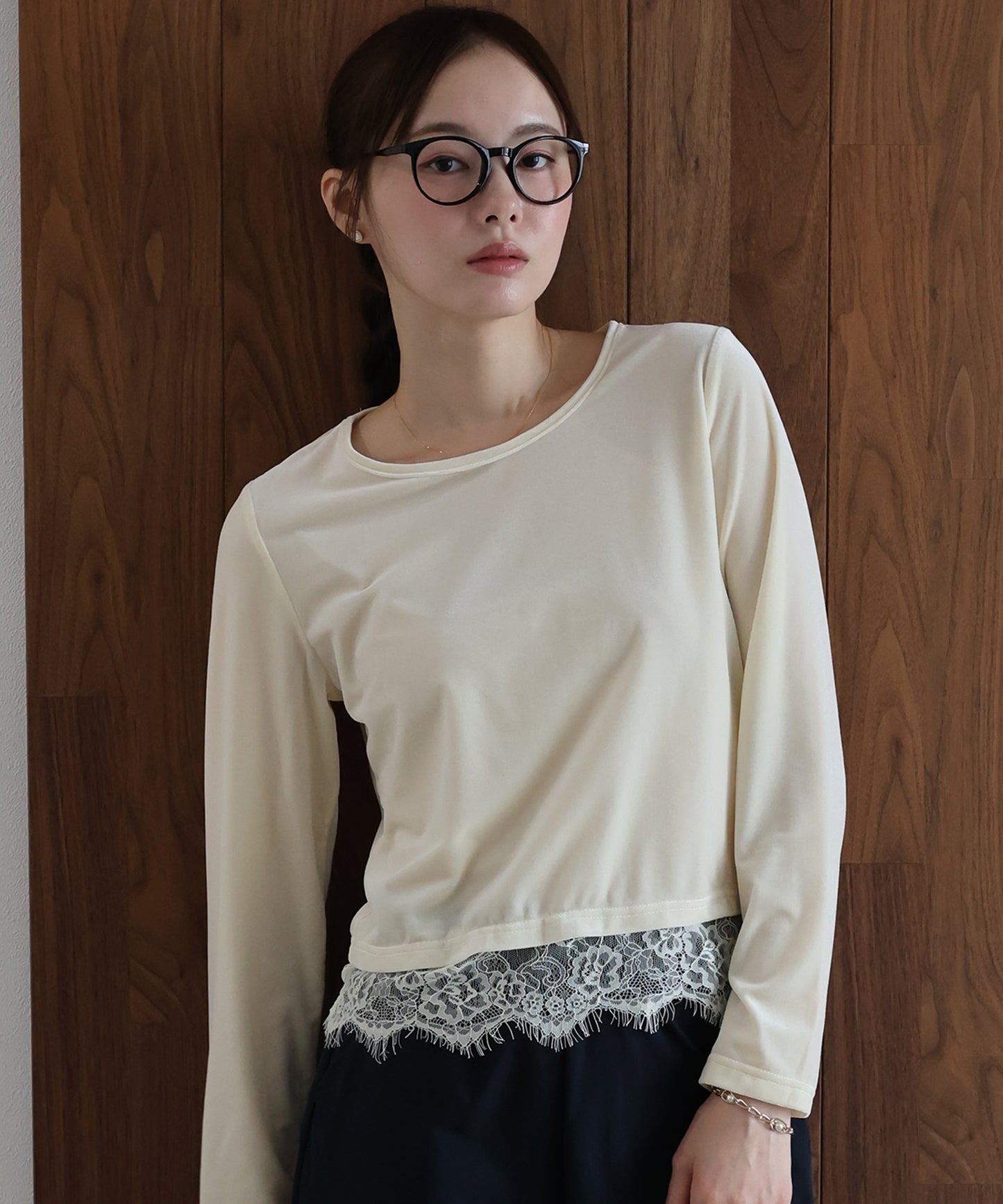 【早割5％OFF】レースヘムベロアカットソー【メール便】