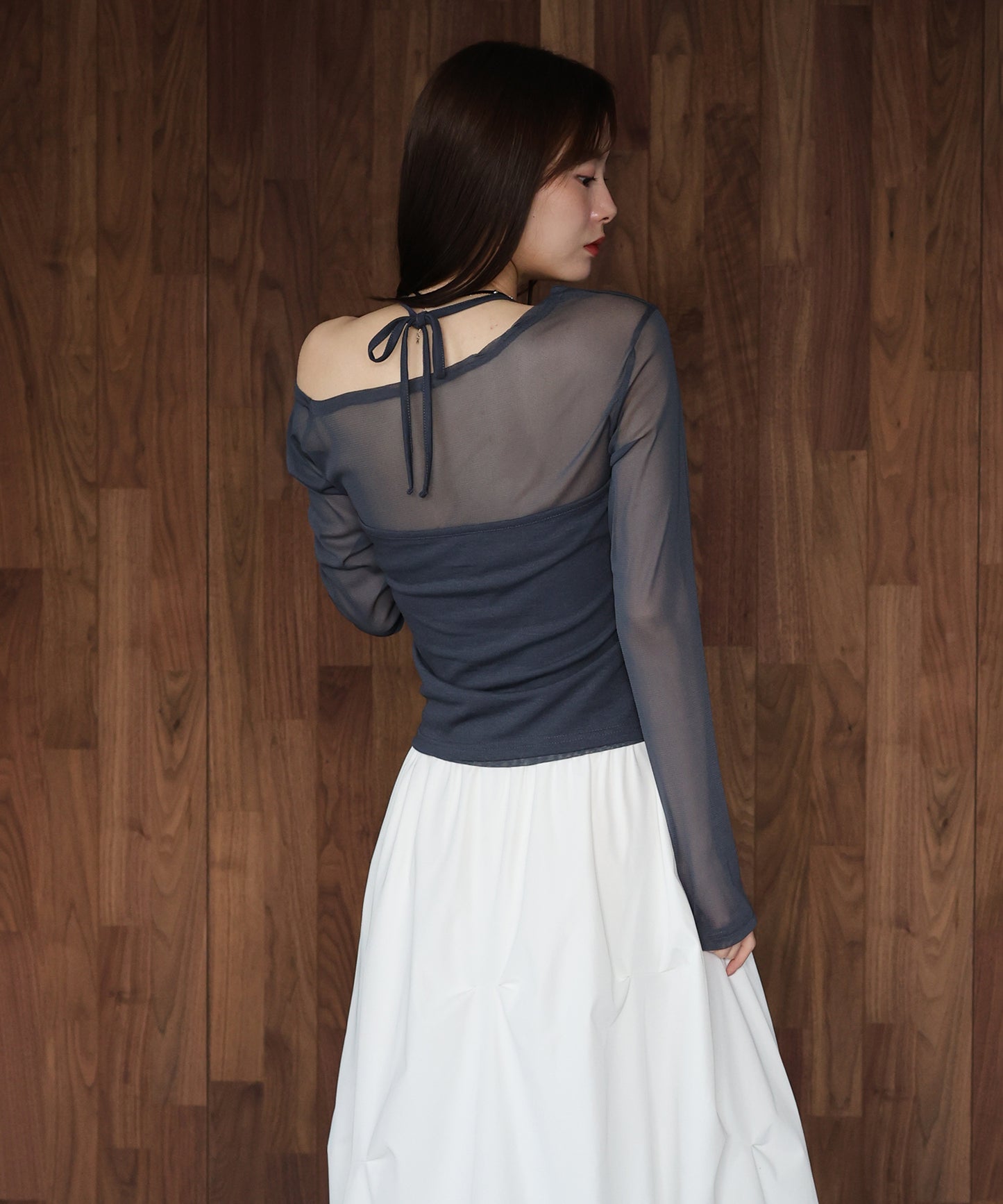 ホルターネックレイヤードシアートップス【ネコポス】