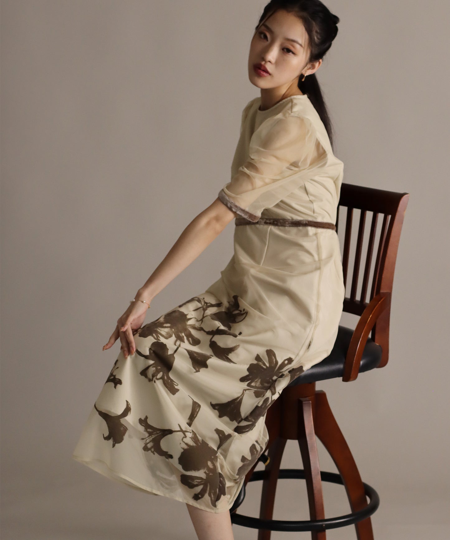 KYOTOフロッキーフラワータイトドレス