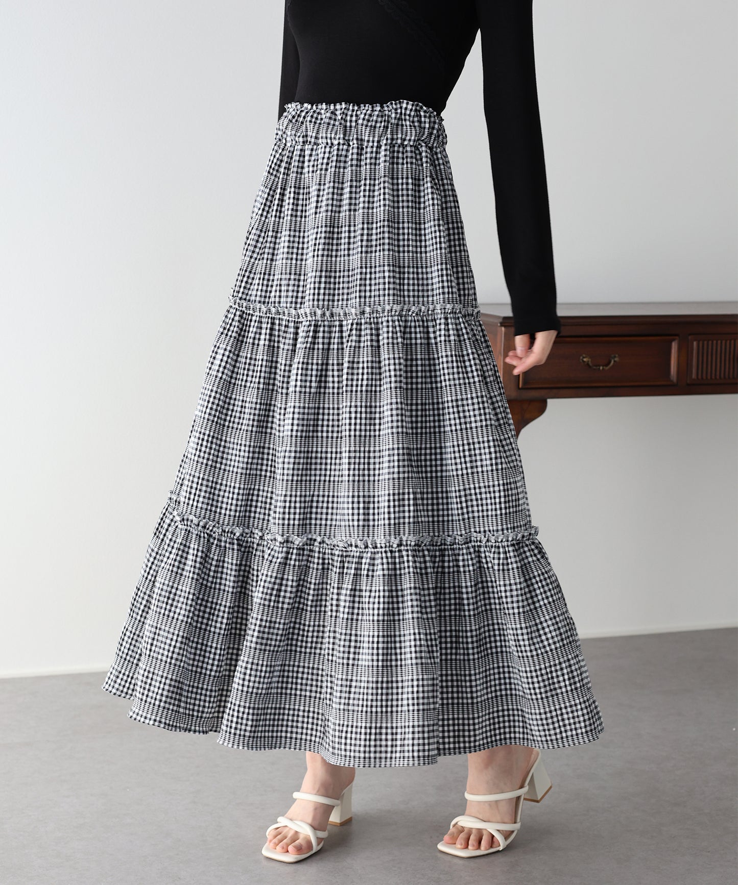【早割5％OFF】ギンガムチェックティアードスカート