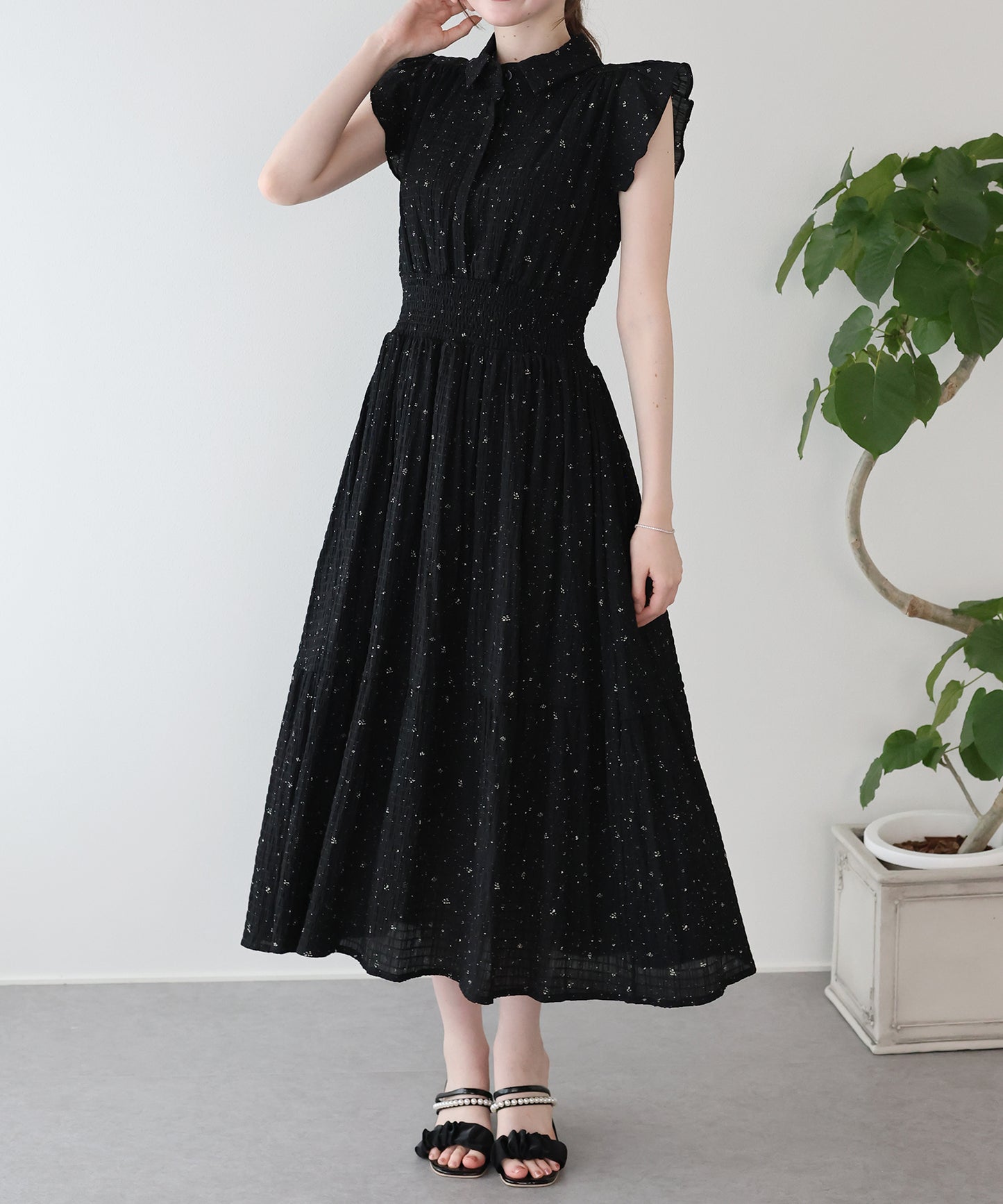 シフォンプリントフリルワンピース