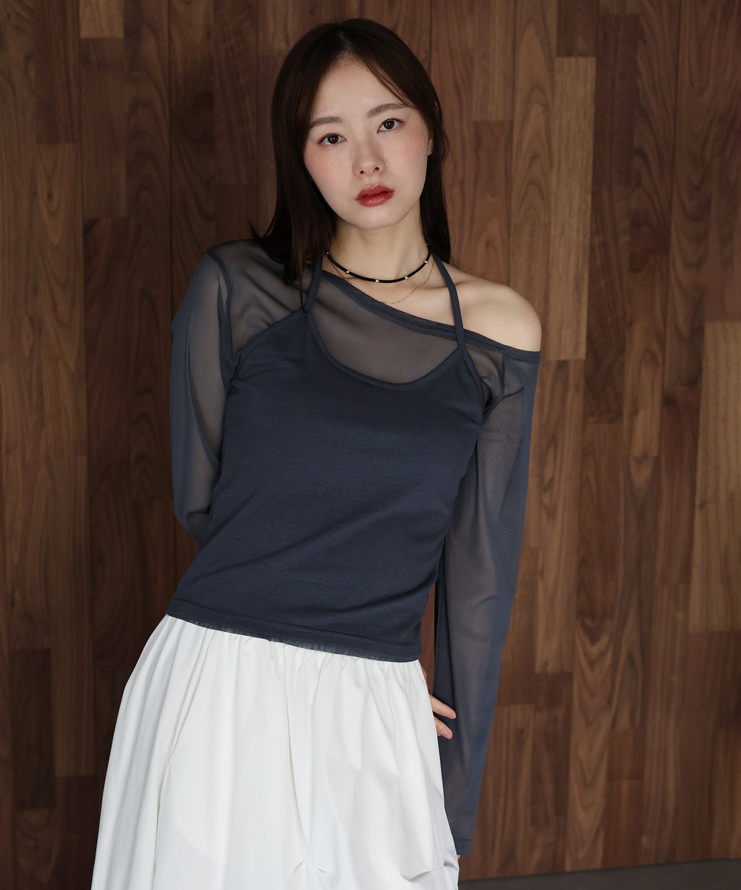 ホルターネックレイヤードシアートップス【ネコポス】