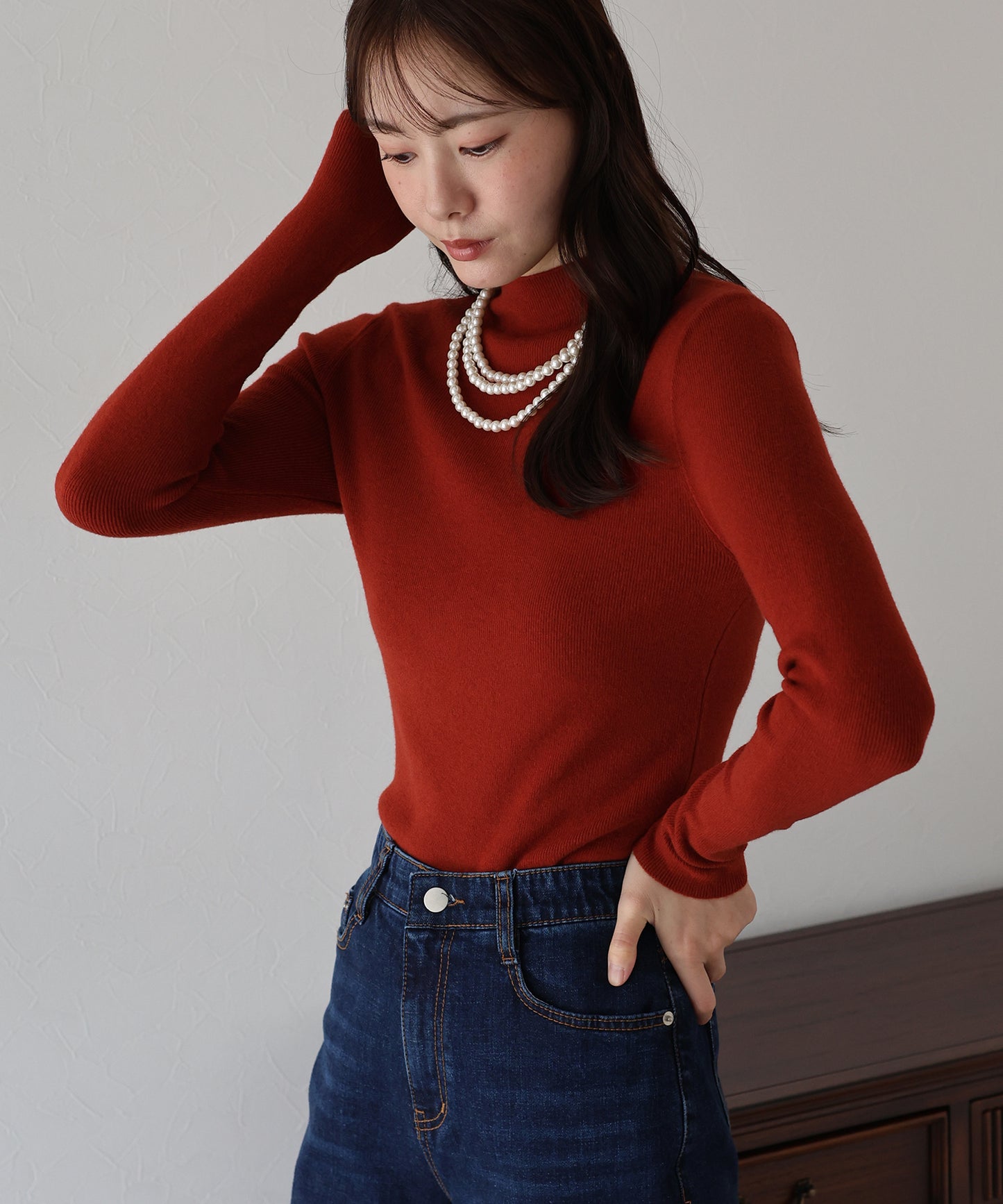 【TIME SALE】ウール混ベーシックハイネックニット