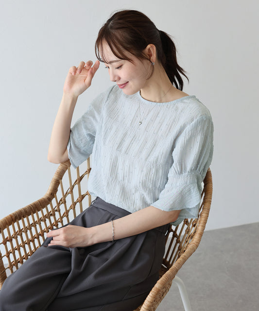 【TIME SALE】シアードット半袖ブラウス【ネコポス】