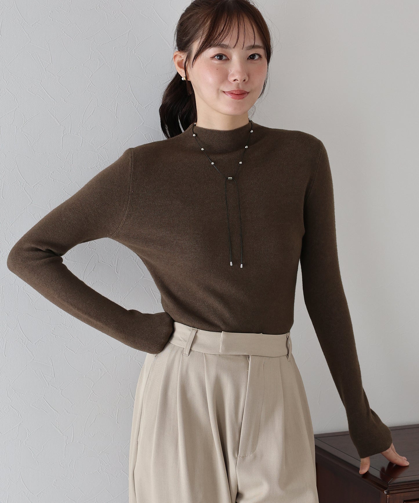 【TIME SALE】ウール混ベーシックハイネックニット