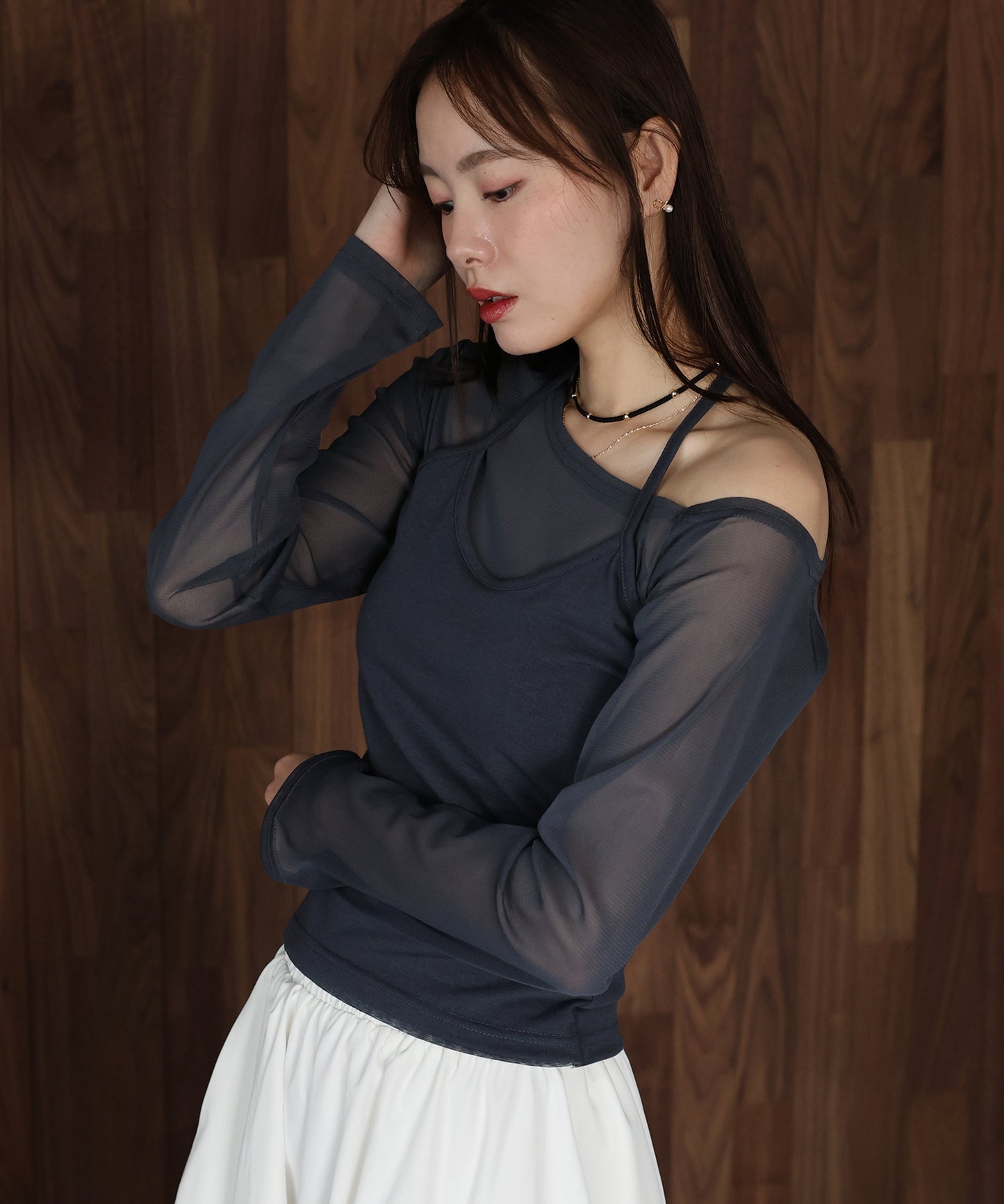 【早割5％OFF】ホルターネックレイヤードシアートップス【ネコポス】