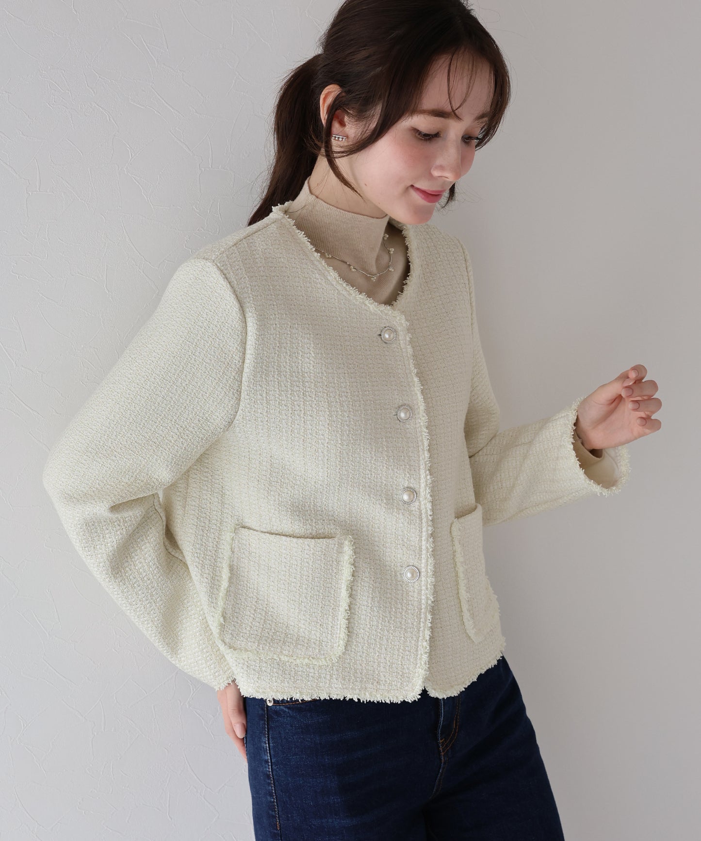 パールボタンツイードジャケット