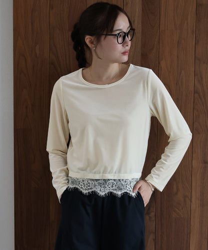【早割5％OFF】レースヘムベロアカットソー【メール便】