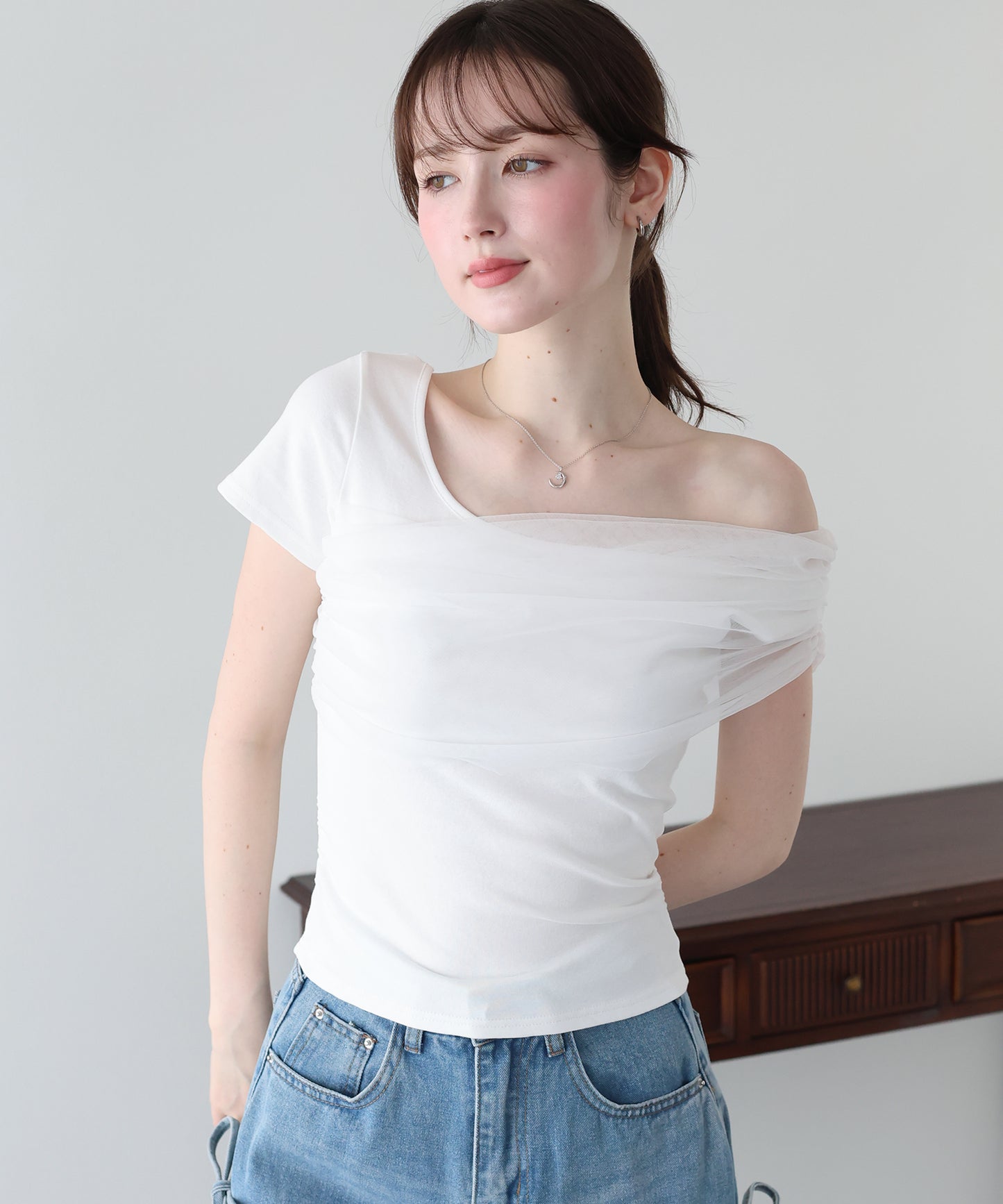 チュールオフショルTシャツ【メール便】