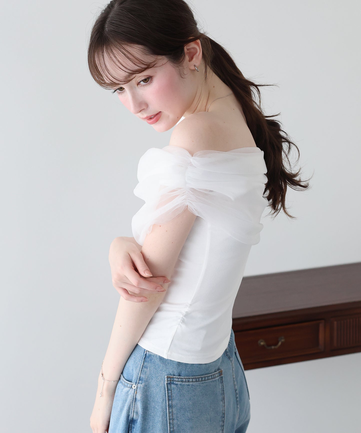 チュールオフショルTシャツ【メール便】