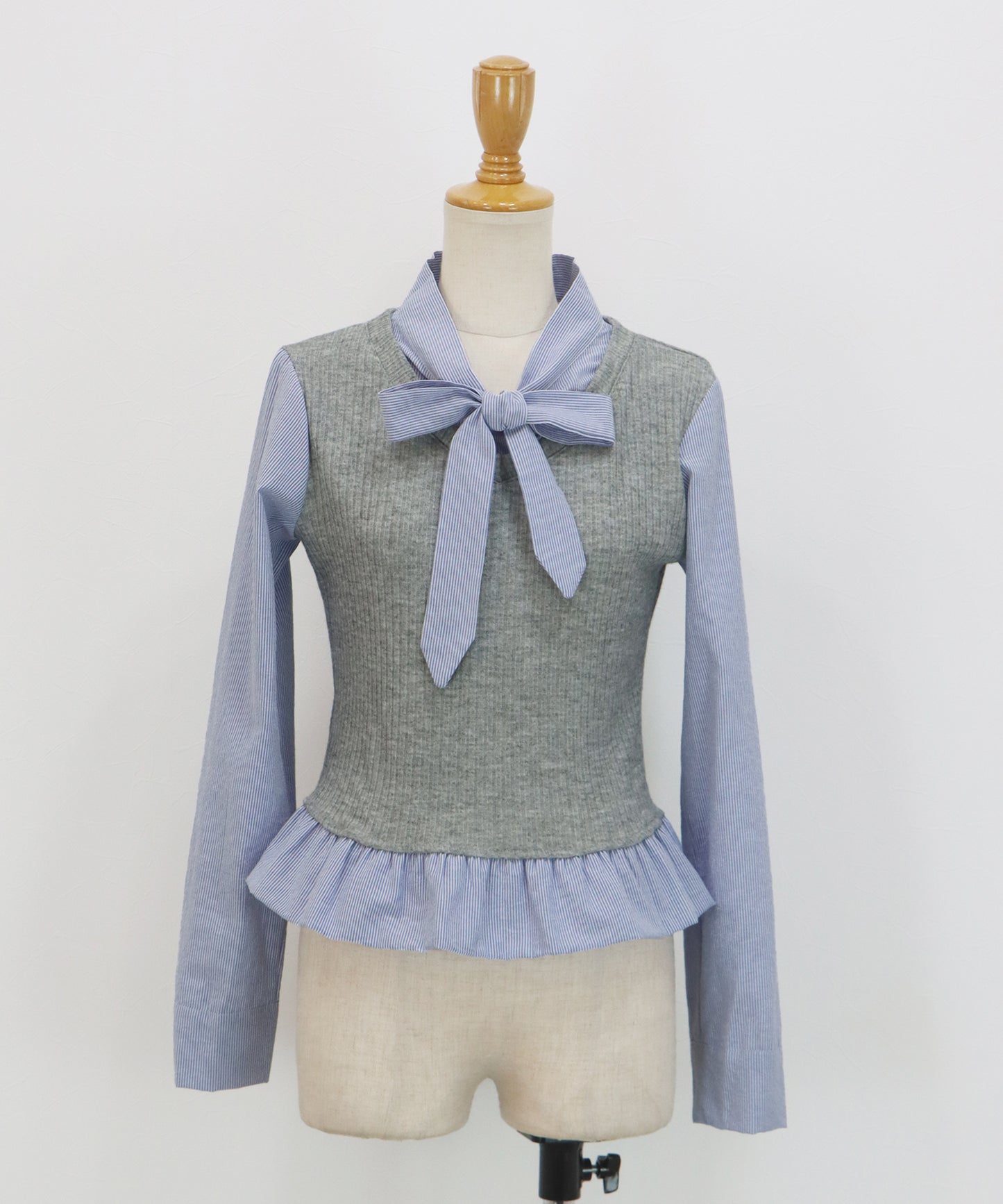 【早割5％OFF】ボウタイシャツドッキングカットソー