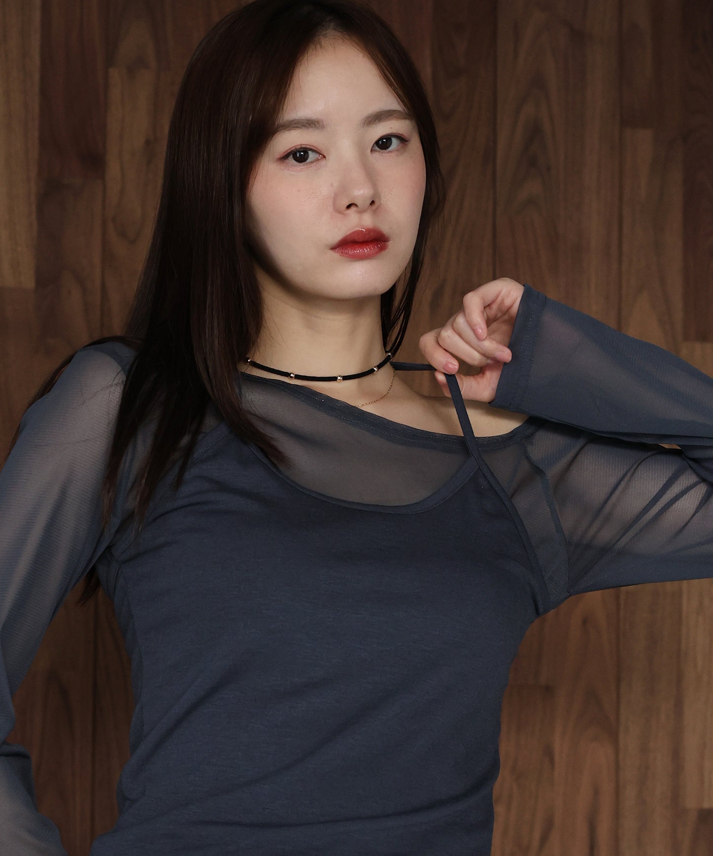 【早割5％OFF】ホルターネックレイヤードシアートップス【ネコポス】