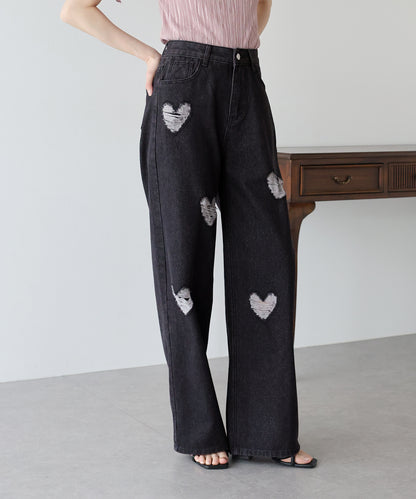 【SALE】ハートダメージデニムパンツ