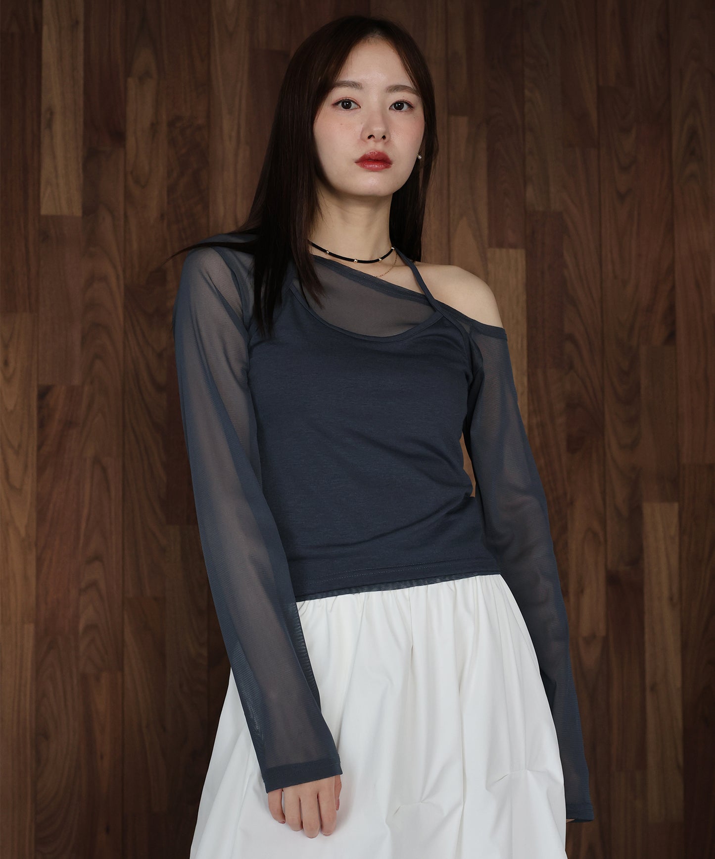 ホルターネックレイヤードシアートップス【ネコポス】