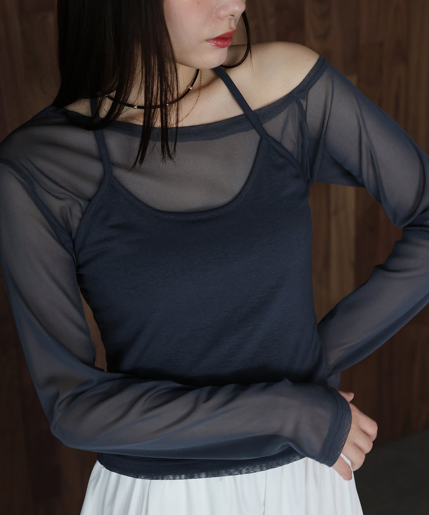 【早割5％OFF】ホルターネックレイヤードシアートップス【ネコポス】