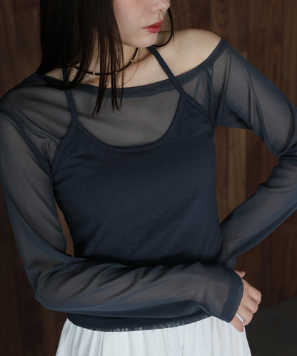 ホルターネックレイヤードシアートップス【ネコポス】