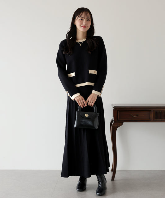 【TIME SALE】配色ニットプルオーバー＆プリーツスカート