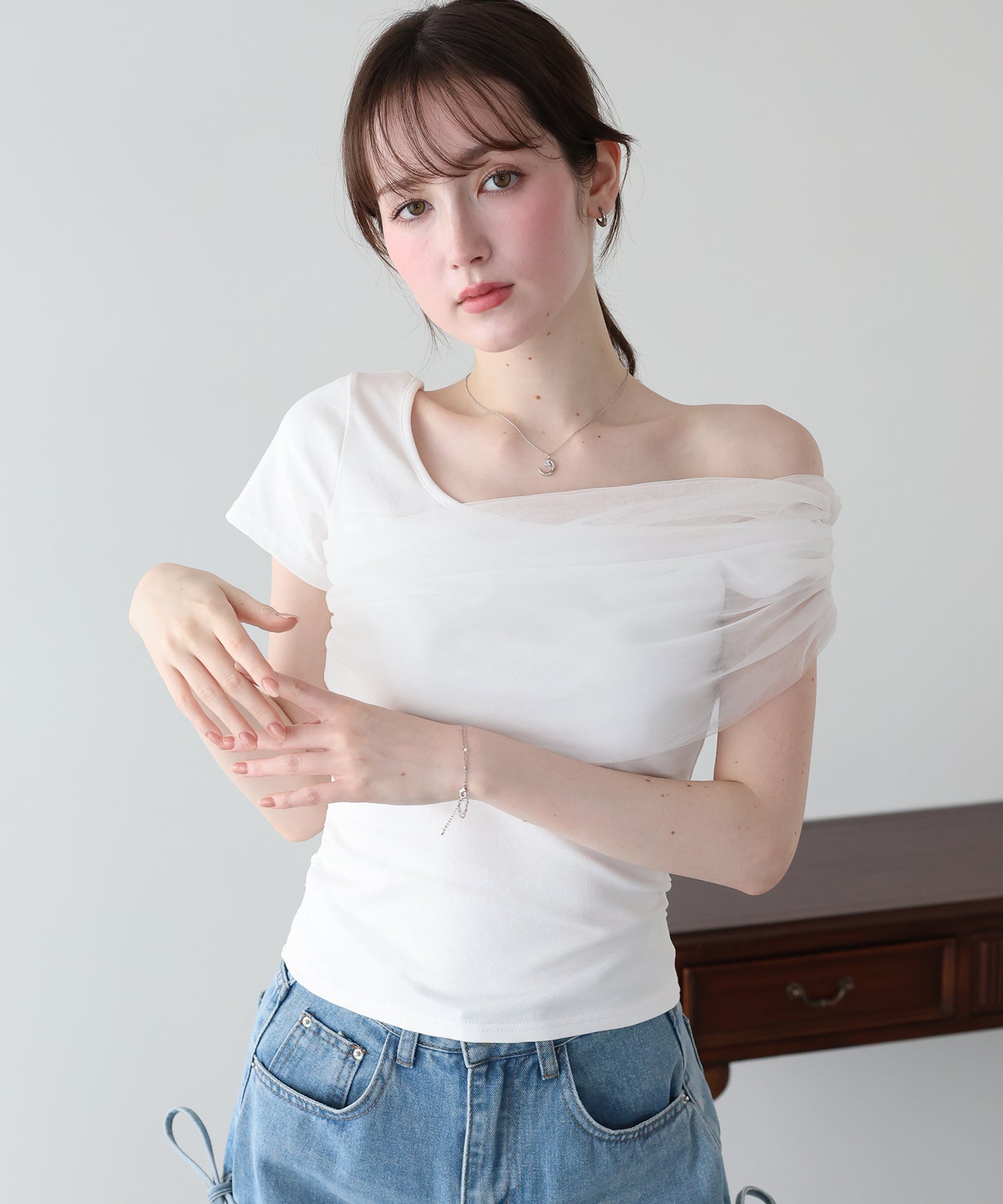 チュールオフショルTシャツ【メール便】