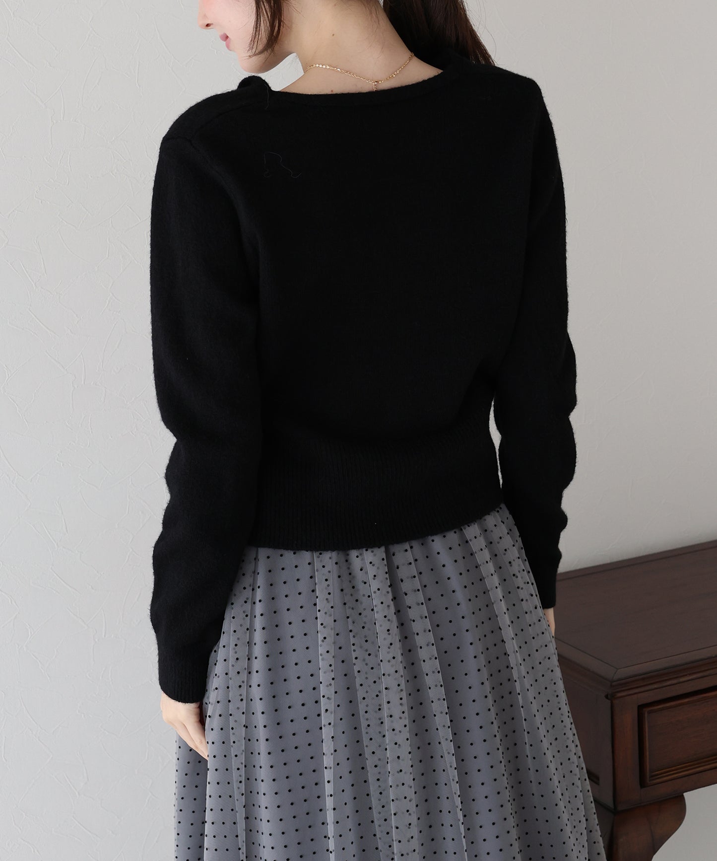 リボンハートボタンニット