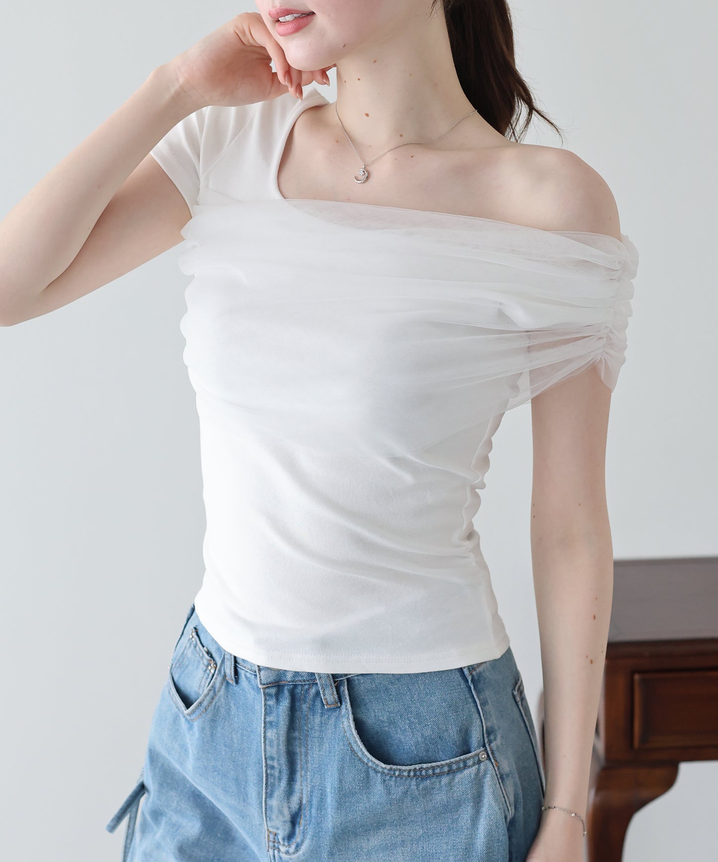 チュールオフショルTシャツ【メール便】