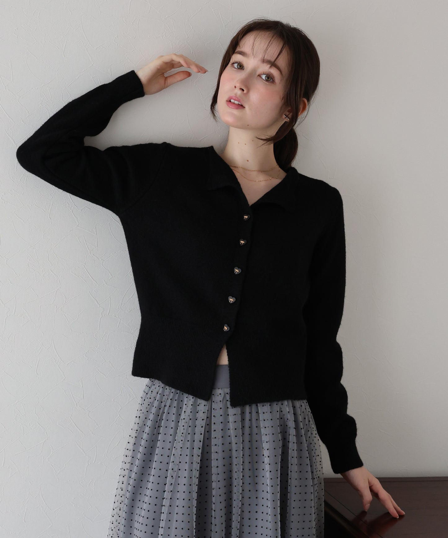 リボンハートボタンニット