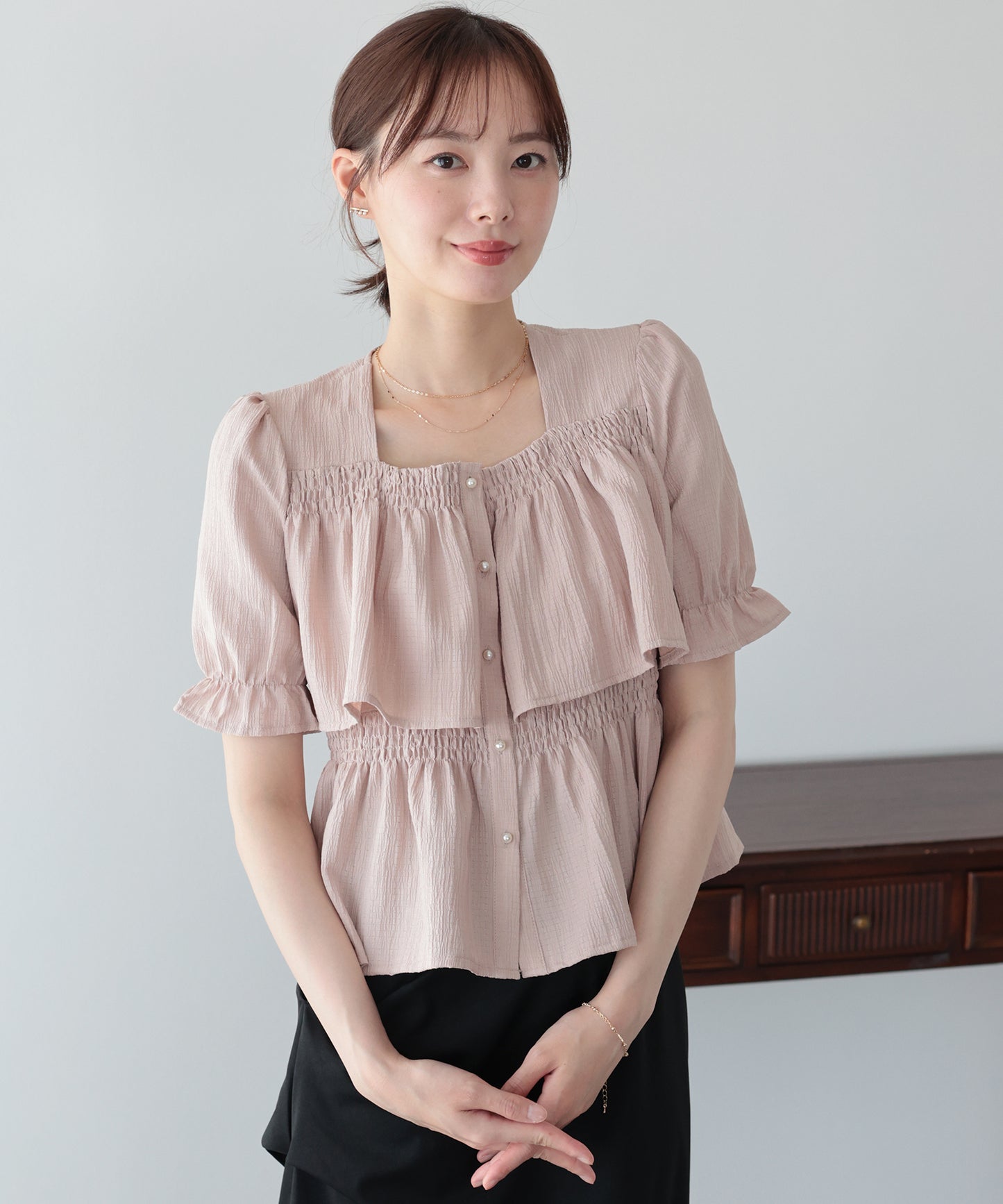 【早割5％OFF】バックリボンスクエアティアードブラウス【メール便】