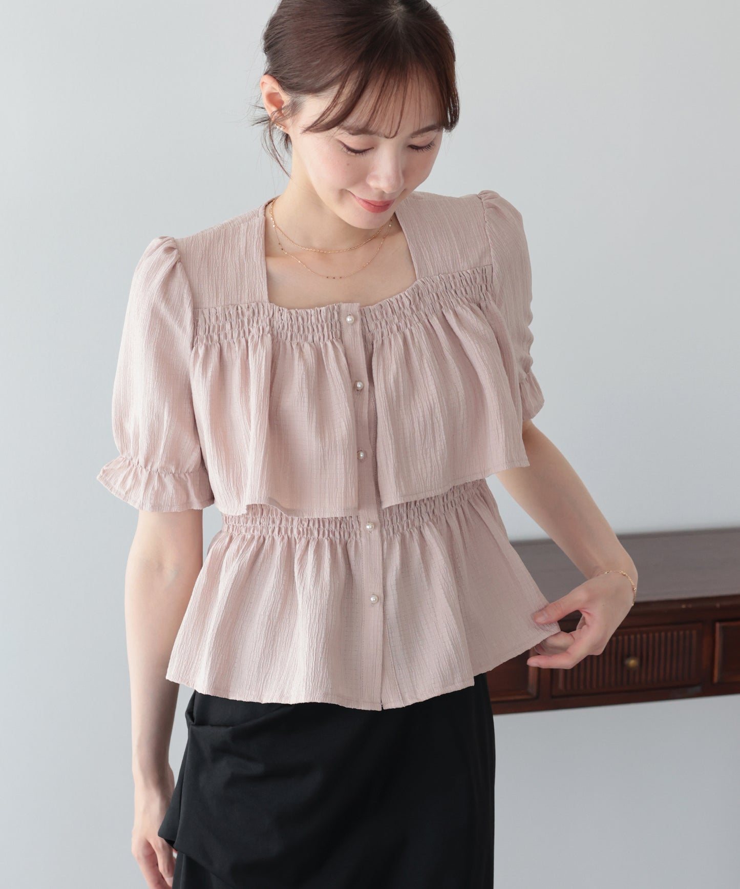 【早割5％OFF】バックリボンスクエアティアードブラウス【メール便】