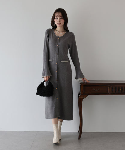 【早割5％OFF】金ボタンニットワンピース