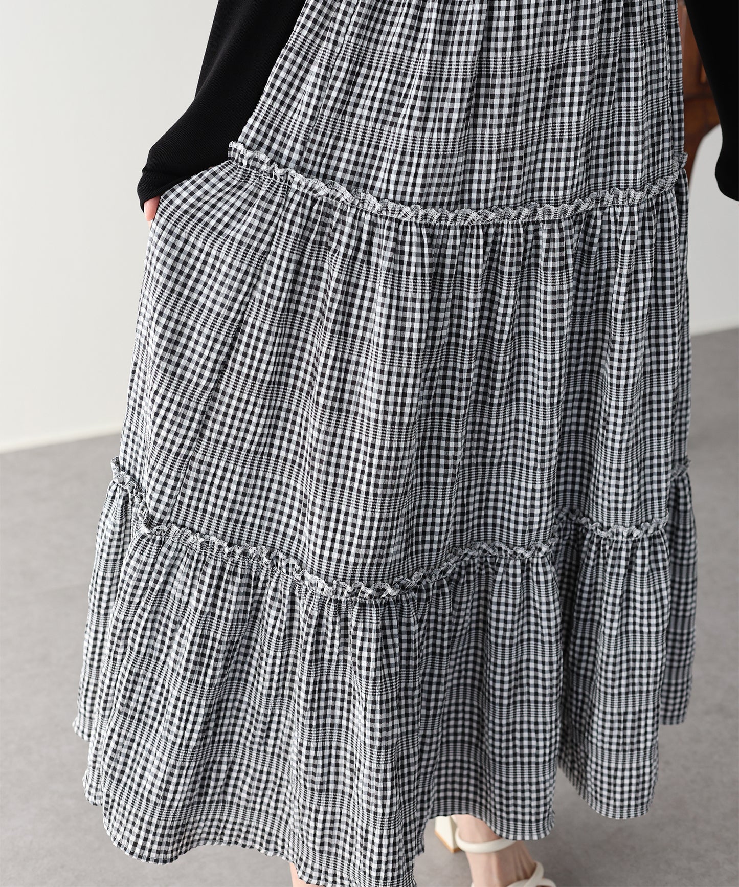 【早割5％OFF】ギンガムチェックティアードスカート
