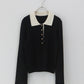 ゴールドボタン配色ポロネックニット