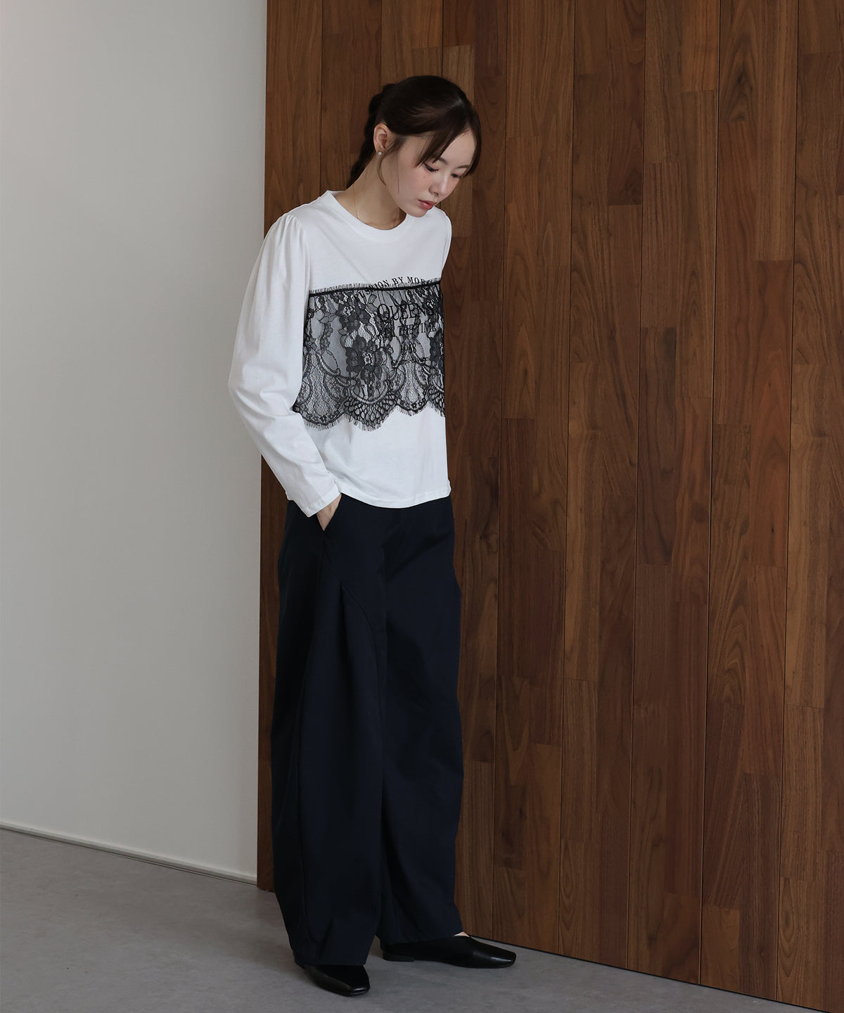 ロングスリーブレースドッキングロゴTシャツ【メール便】