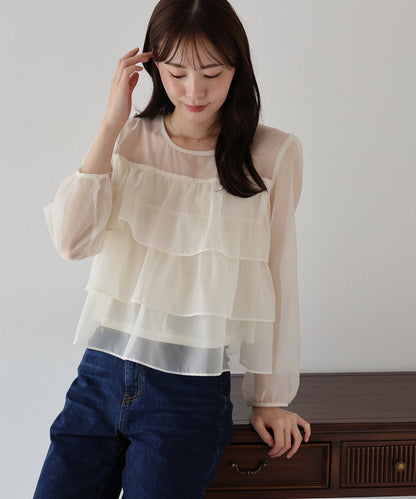 【TIME SALE】シアーティアードブラウス【ネコポス】