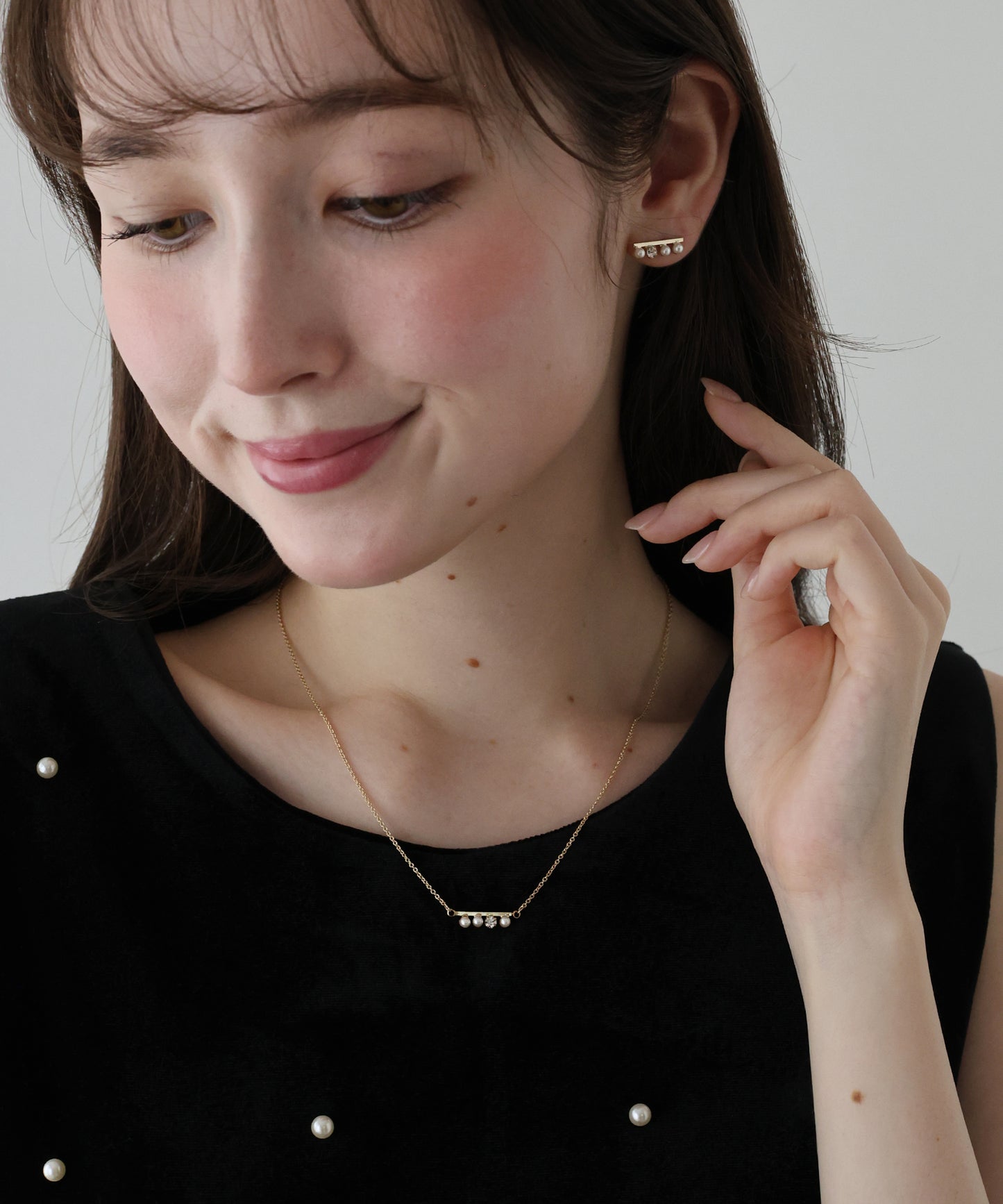 【早割5％OFF】パールビジューバーネックレス / ニッケルフリー【ネコポス】