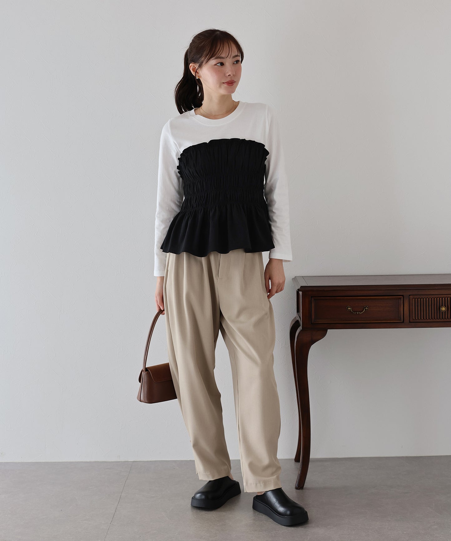 【TIME SALE】シャーリングビスチェドッキングカットソー【ネコポス】