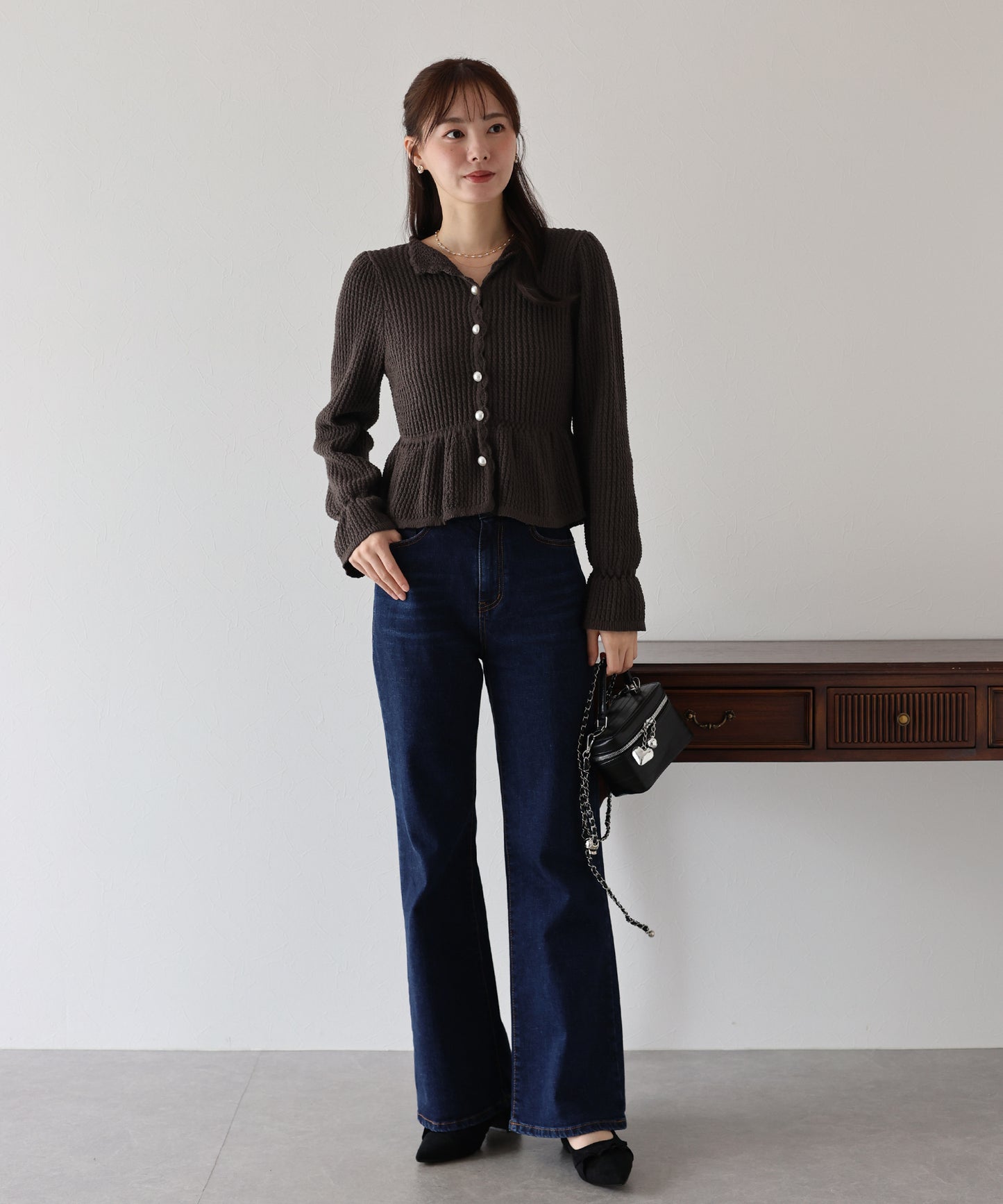 【TIME SALE】パールボタンペプラムニット