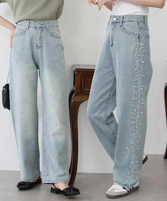 2TYPEストーン&パールデニムパンツ