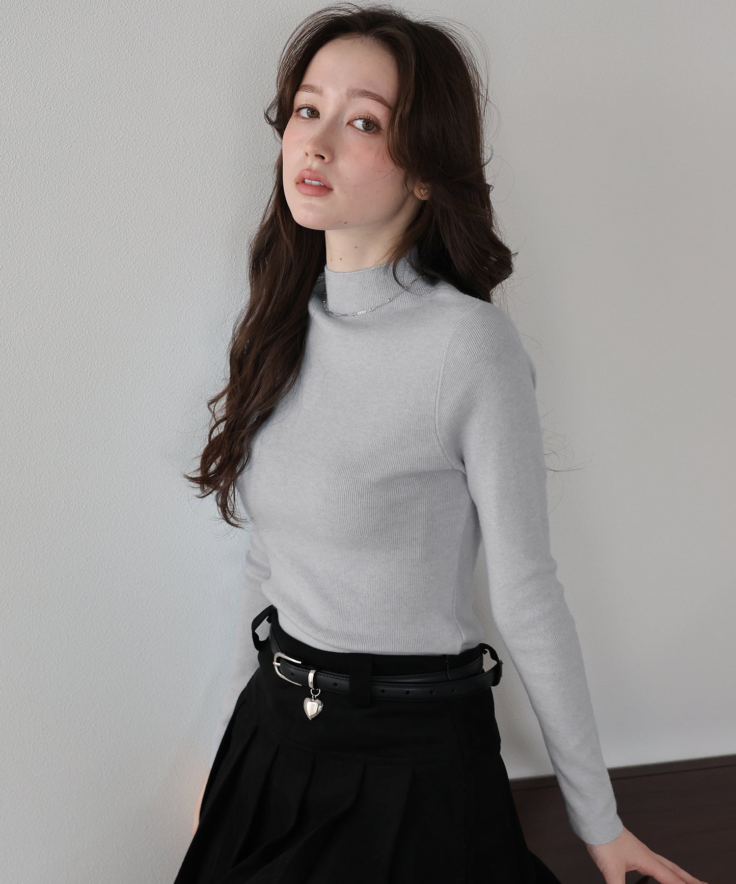 【TIME SALE】ウール混ベーシックハイネックニット